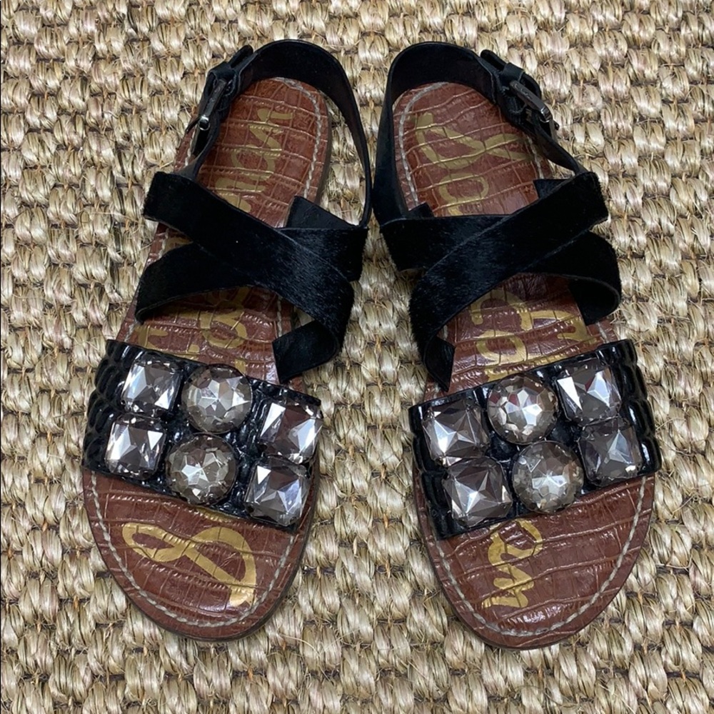 Sam Edelman Jeweled Croc/Calfhair Sandals